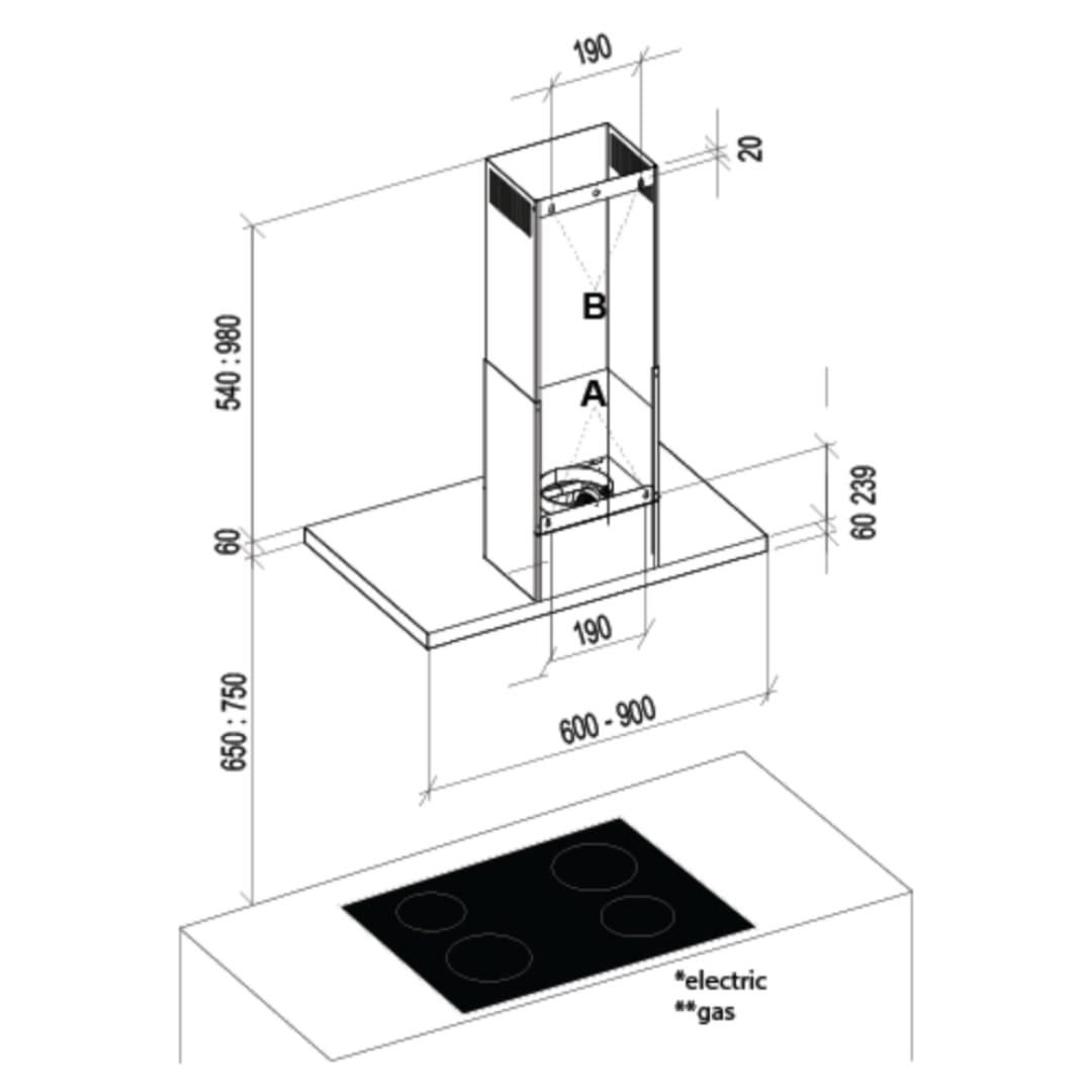 شفاط بلت إن فريش زجاج روما - 90 سم FHE90G75TL - الصورة 2