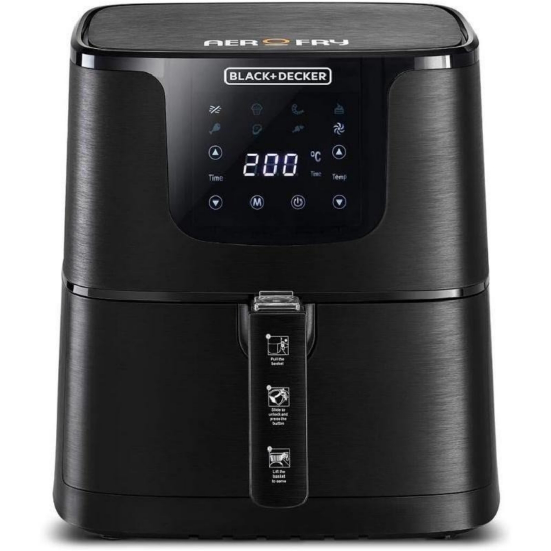 قلاية بدون زيت بلاك اند ديكر AeroFry ديجيتال، 4.3 لتر، 1700 وات، اسود - AF700-B5
